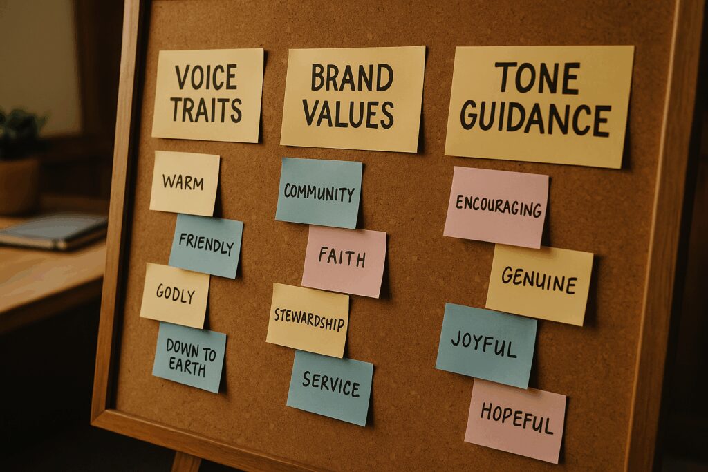 How Clarified Brand Messaging Can Help Retreats & Camps Reach the Right Guests Tone & Voice Brainstorming Whiteboard Image