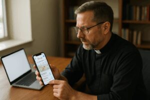 Pastor Searching for Retreat Center on Phone