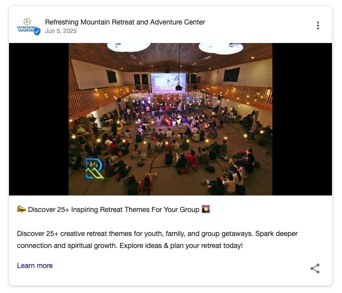 Stand Out on Google Maps: How Retreat Centers & Camps Turn Searches into Bookings Refreshing Mountain GBP Post Example 2