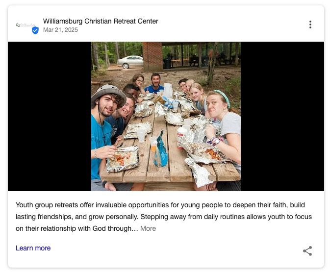 Stand Out on Google Maps: How Retreat Centers & Camps Turn Searches into Bookings WCRC GBP Post Example 2
