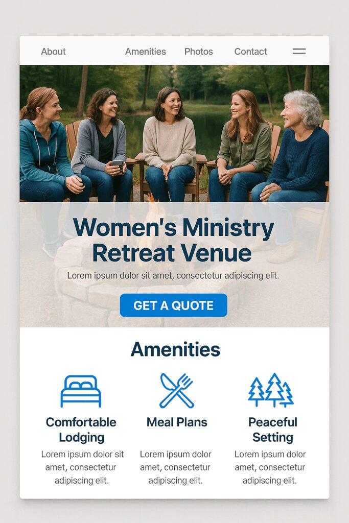 Womens Retreat Venue Landing Page Mockup