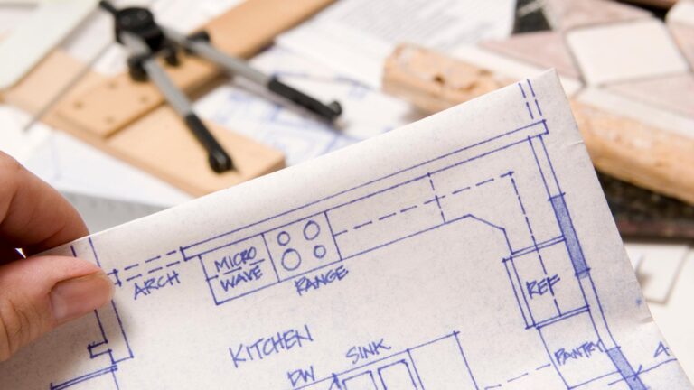 Blueprint of a kitchen symbolizing the planning and precision behind generating high-quality remodeling leads.