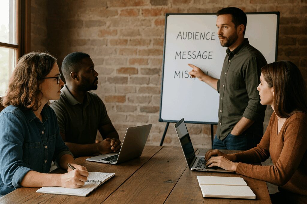 Camp Marketing Team Working on Brand Messaging