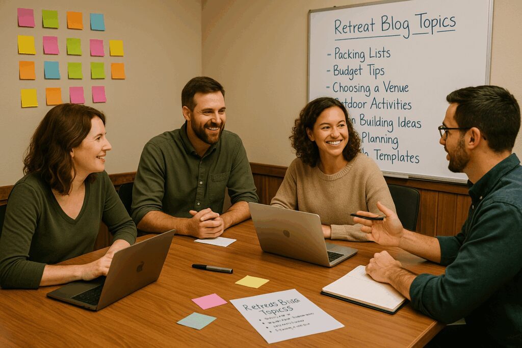 How Retreat Centers Can Use Blog Content to Build Visibility, Trust, and Lasting Impact Camp Staff Planning Out Blog Content Ideas