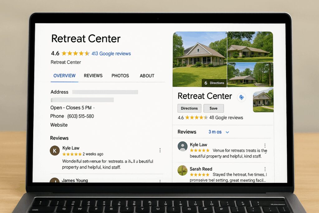 Closeup of Retreat Center Google Business Profile