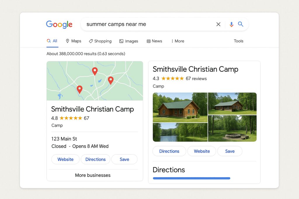 Example of Local SEO Producing Results for a Camp