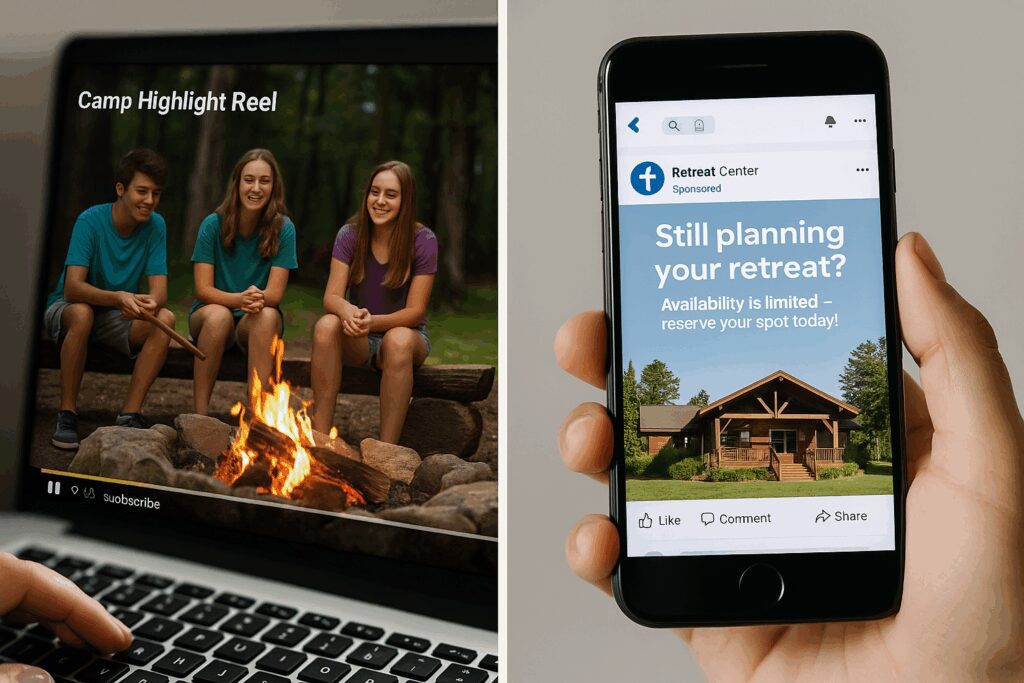 How Retreat Centers & Camps Can Use Retargeting Ads to Stay Top-of-Mind and Win More Bookings Examples of Retreat Center Retargeting Ads on Devices