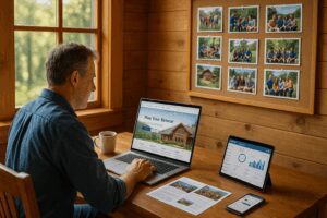 Retreat Center Executive Director Reviewing Website and CRM Dashboard