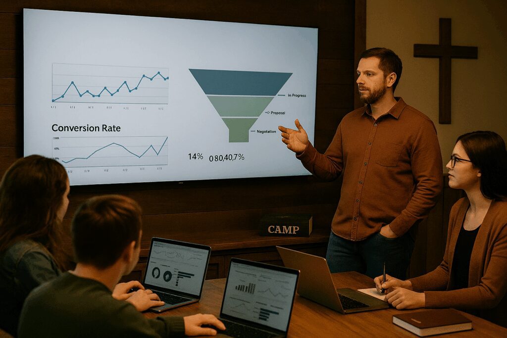 Track What Matters: A Retreat Center Guide to Smarter Analytics and Ministry Decisions Retreat Center Team Reviewing Dashboards
