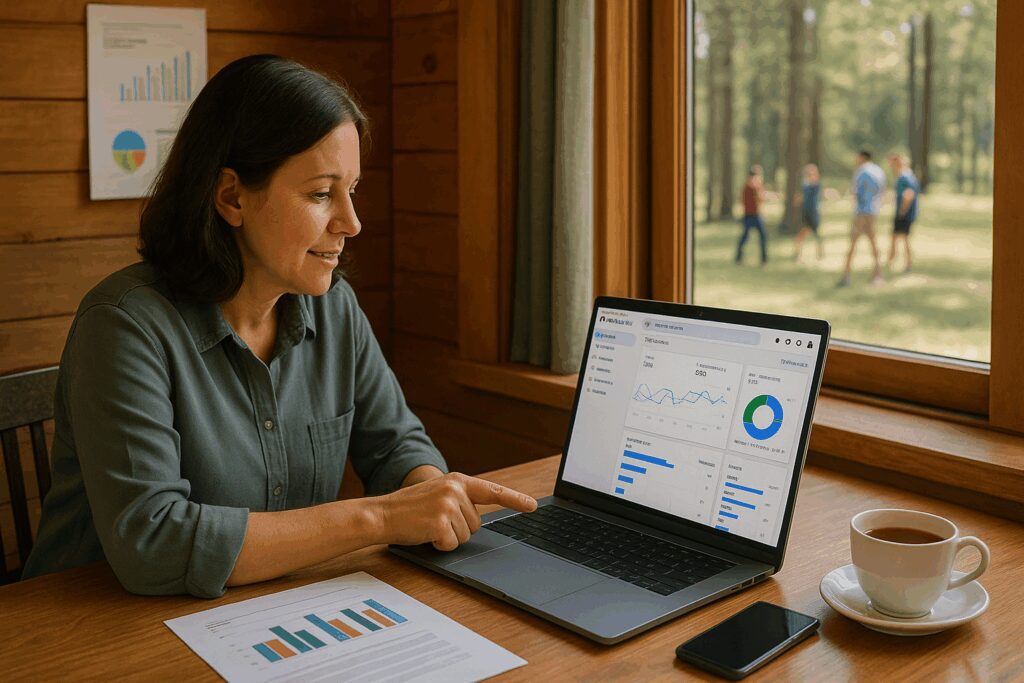 Retreat Executive Director Reviewing Website Analytics Dashboard