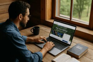 Retreat Marketing Manager Working on a Landing Page