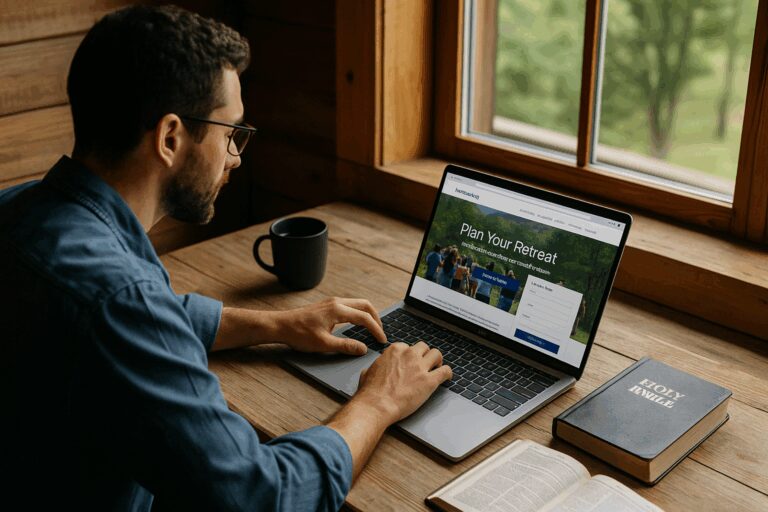 Retreat Marketing Manager Working on a Landing Page