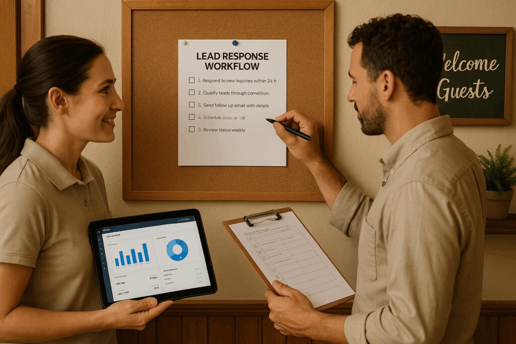 Retreat Sales Team Reviewing Lead Workflow