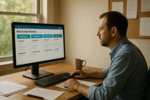 Camp Sales Manager Reviewing Retreat Sales Pipeline