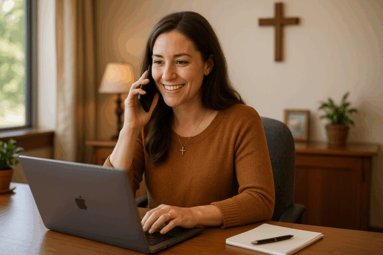 Female Ministry Leader Calling a Retreat Center
