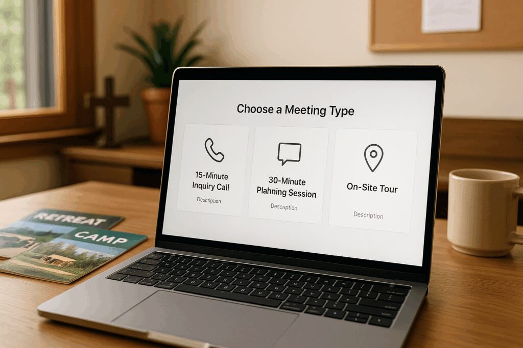 Laptop Screen Showing Retreat Meeting Booking Types