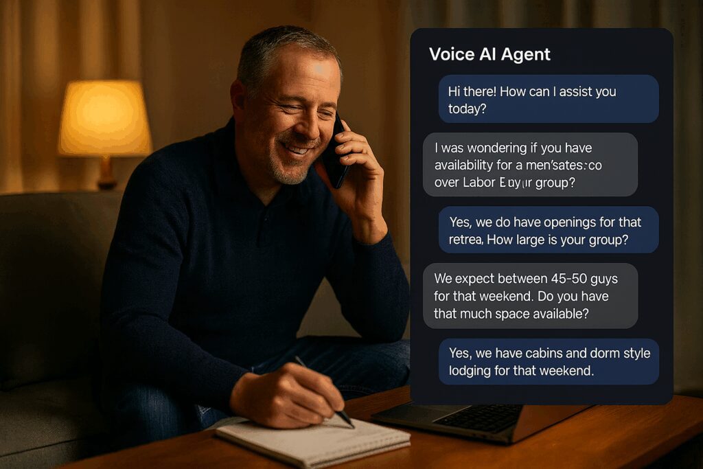 Mens Ministry Leader on Phone Call with Retreat Center Voice AI Agent
