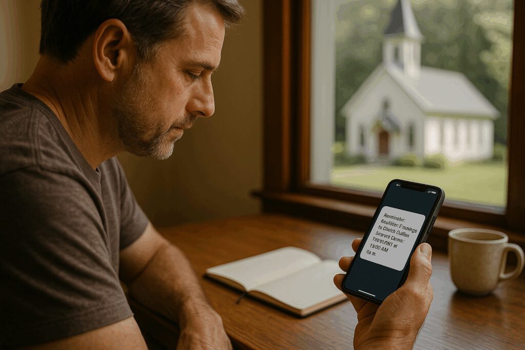 Strengthen Your Retreat Sales Process to Turn More Inquiries into Retreat Bookings Pastor Reviewing Text Message from a Retreat Center