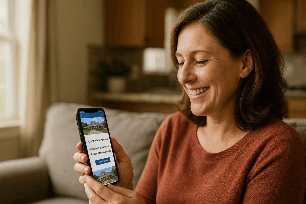 Expand Customer Engagement: How to Build Long-Term Connections That Drive Retreat Bookings and Referrals Women's Retreat Guest Viewing a Review Request on Her Mobile Device