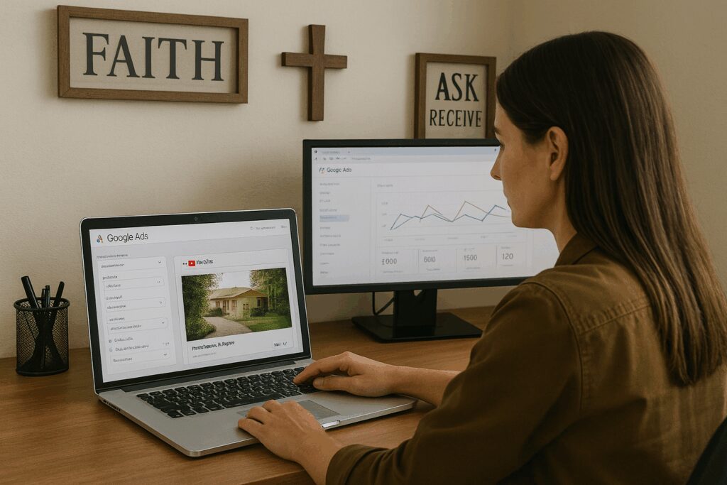 How to Use Video Ads to Grow Awareness for Your Retreat Center or Camp Camp Marketing Manager Preparing YouTube Video Ad Campaign on Google Ads
