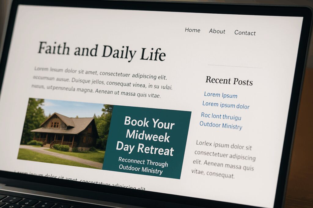 How to Reach the Right People with Display Ads that Build Brand Visibility for Your Retreat Center Example of a Retreat Promo Display Ad Running on a Faith Blog Site via Google Ads