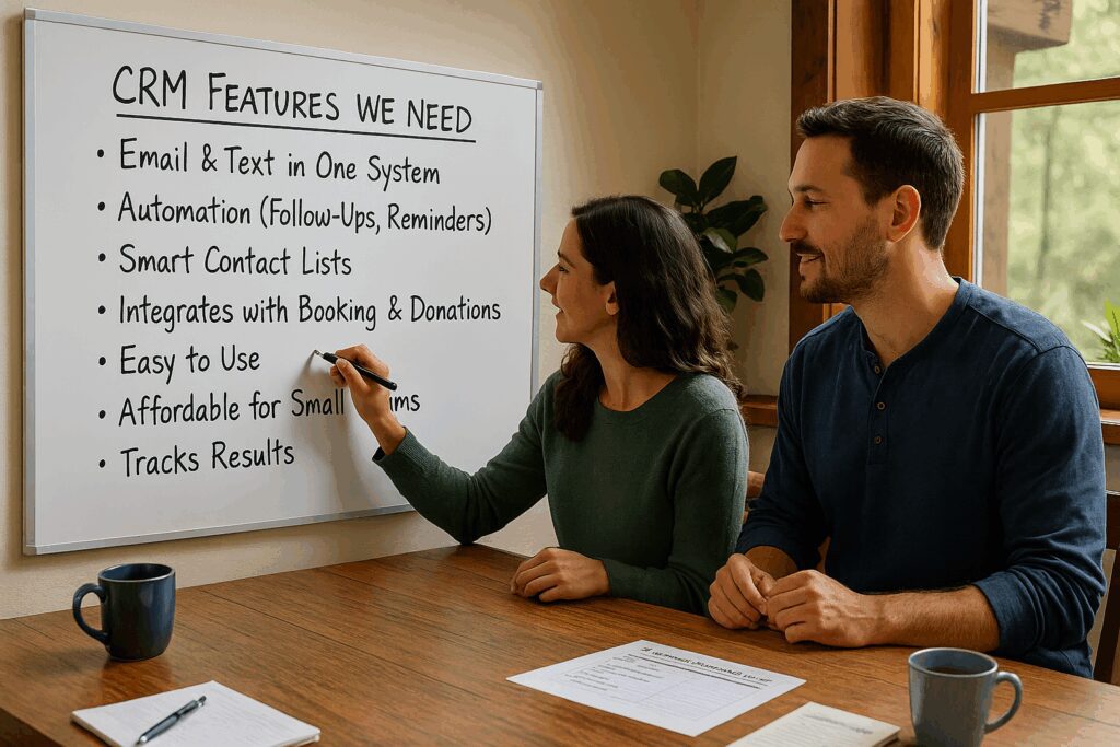 Stay Connected & Top-of-Mind: How Retreat Centers & Camps Use Email & SMS Marketing Campaigns to Drive Engagement Retreat Center Staff Brainstorming CRM Marketing Campaign Requirements
