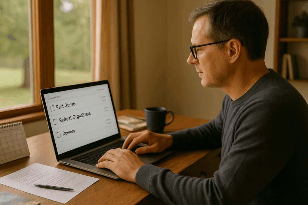 Stay Connected & Top-of-Mind: How Retreat Centers & Camps Use Email & SMS Marketing Campaigns to Drive Engagement Retreat Director Reviewing Email List Segments