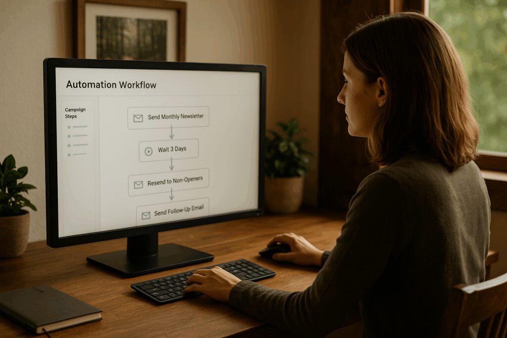 Stay Connected & Top-of-Mind: How Retreat Centers & Camps Use Email & SMS Marketing Campaigns to Drive Engagement Retreat Email Marketing Specialist Creating Automated Workflow