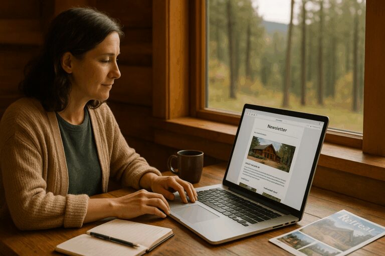 Retreat Marketing Manager Preparing to Send an Email Blast