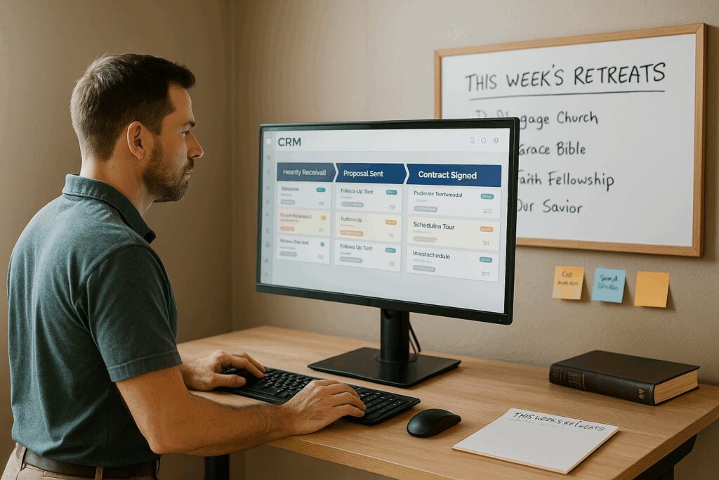 Automate Lead Nurturing to Increase Retreat Bookings and Reduce Camp Staff Workload Retreat Sales Coordinator Reviewing the Retreat Sales Pipeline in their CRM