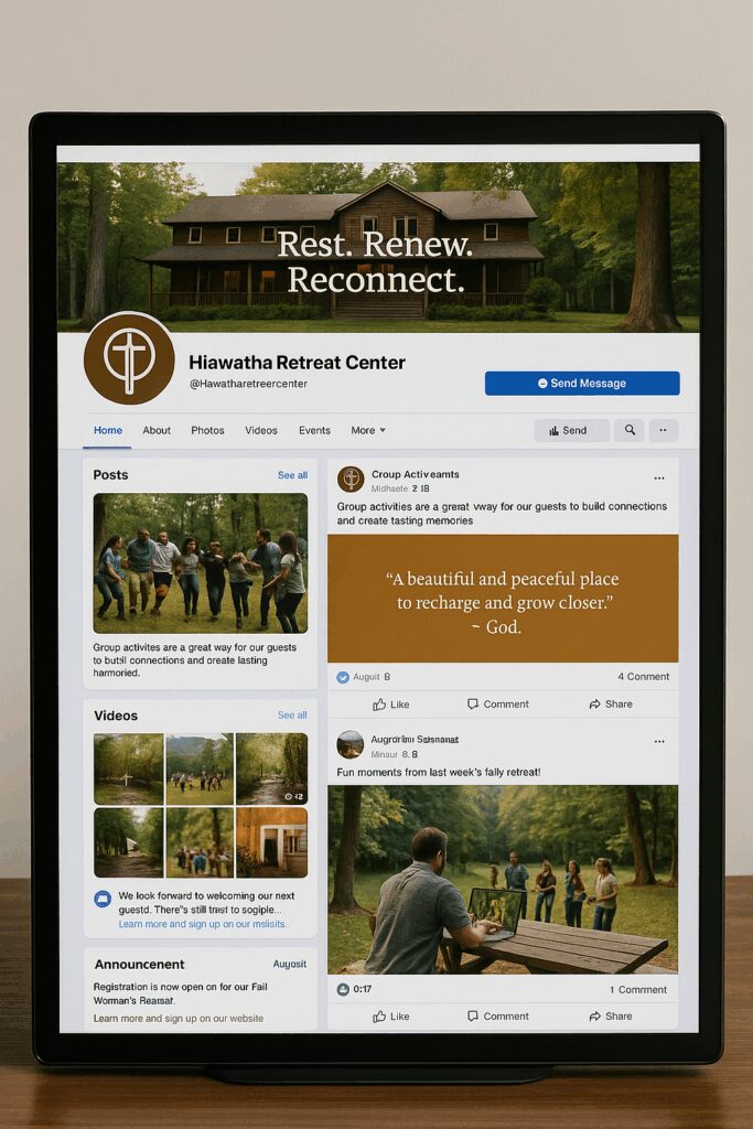 How to Stay Social: Building Real Relationships with Retreat & Camp Guests Through Organic Social Media Content Screenshot of Social Media Posts for a Retreat Center