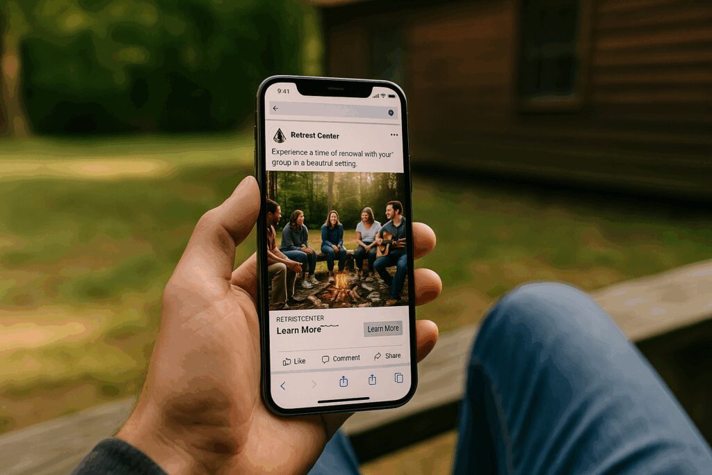 How to Reach New Audiences with Social Media Ads That Align with Your Retreat Center Youth Pastor Viewing Social Media On Ad His Mobile Device