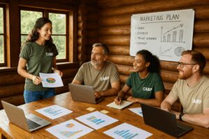 Camp Leadership Team Working on Marketing Strategy