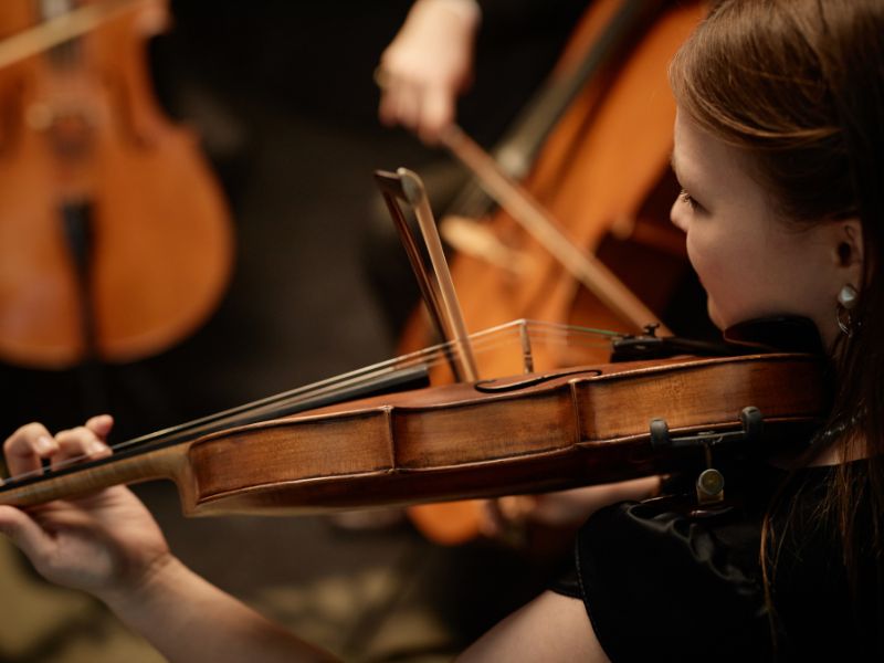Violinist performing live at a cultural event supported by digital marketing for performing arts