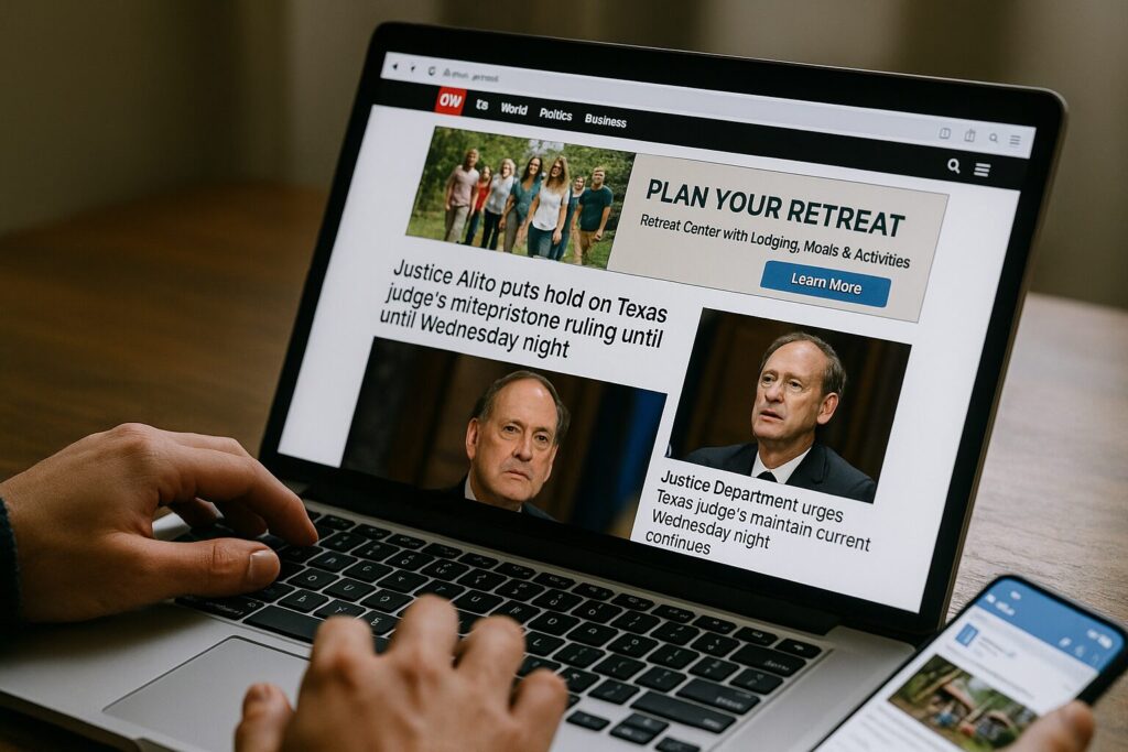 Prior Website Visitor Viewing Retreat Retargeting Ad on a News website