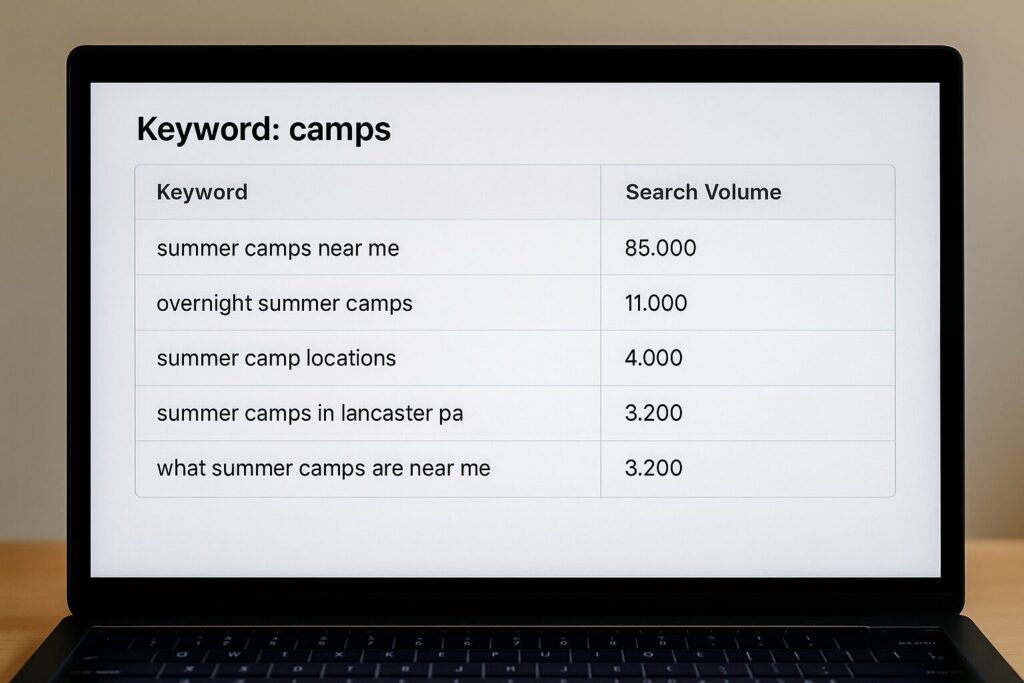 Screenshot showing Camp SEO Keyword Research