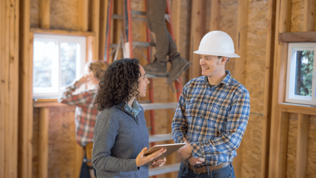 Contractor speaking with client